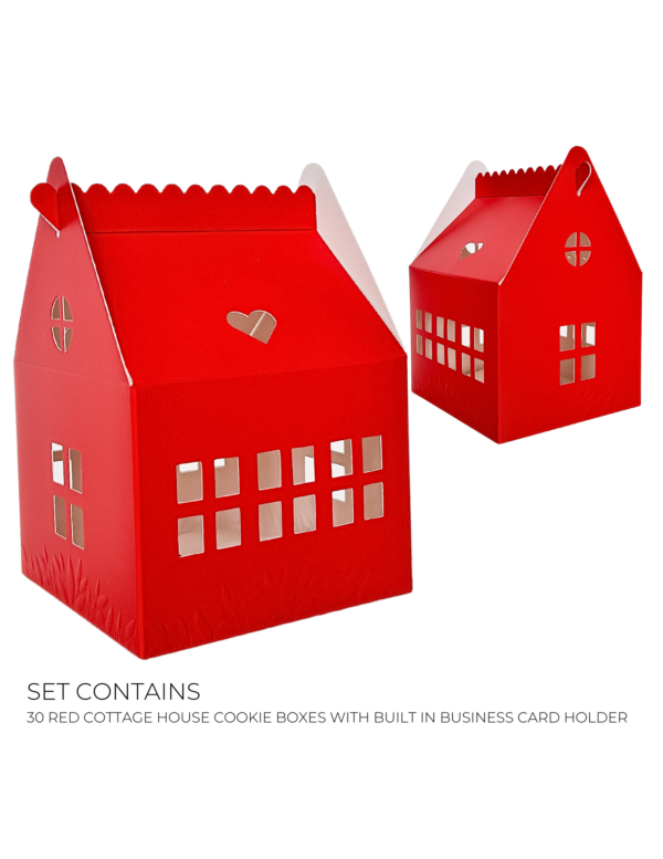 Small Red Cottage House Cookie Boxes with Business Card Holder (30 pack set) - Image 7