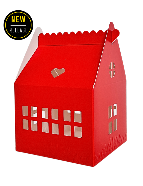 Small Red Cottage House Cookie Boxes with Business Card Holder (30 pack set)